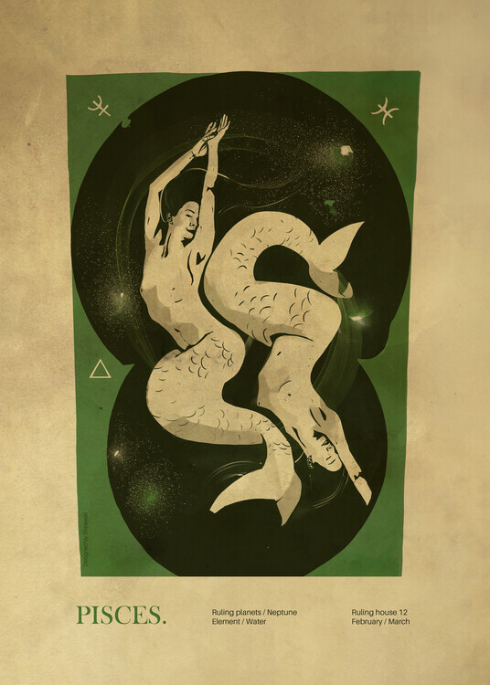 Dion Gem Plakát, Obraz - Celestial Pisces Mermaids, Dion Gem, 30 × 40 cm