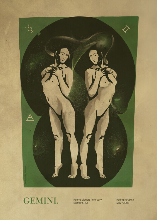 Dion Gem Plakát, Obraz - Ethereal Gemini Twins, Dion Gem, 30 × 40 cm