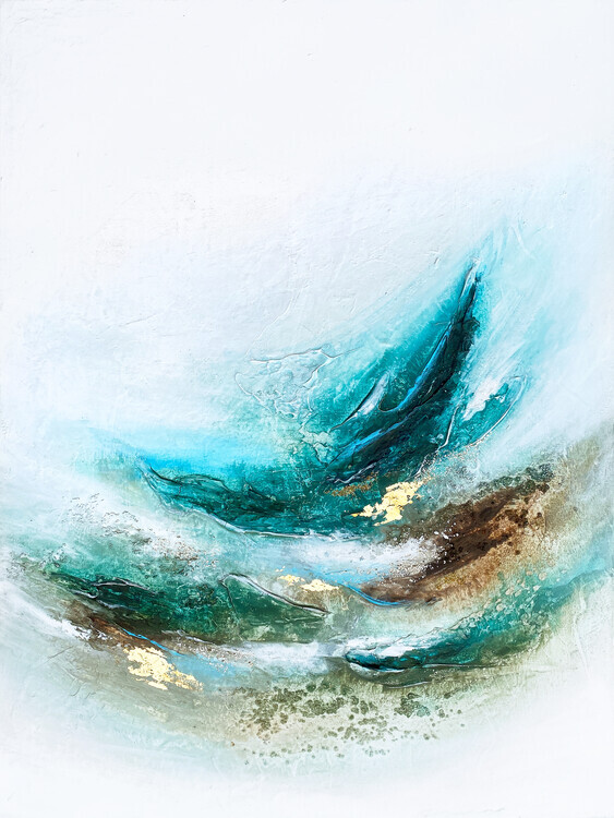 Alyson Storms Plakát, Obraz - Fluid Teal Gold, Alyson Storms, 30 × 40 cm
