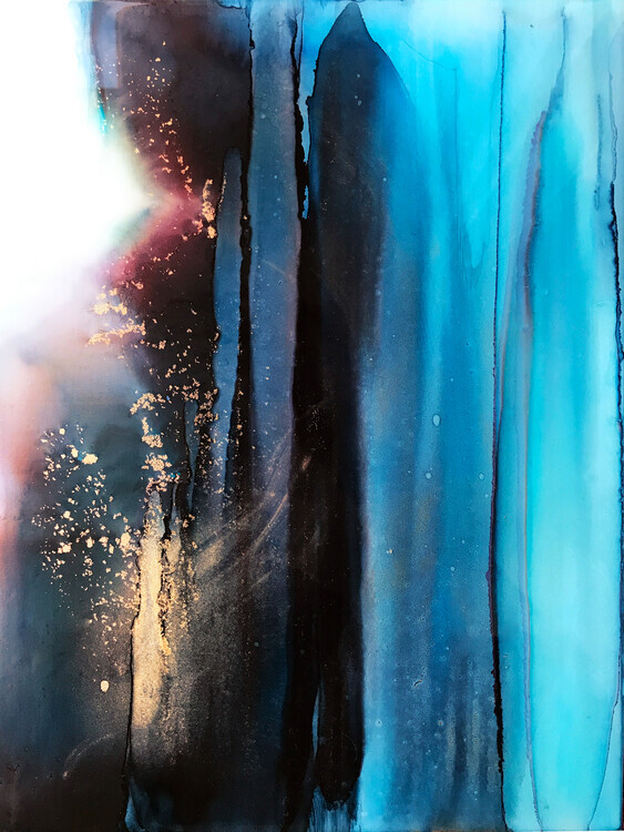 Alyson Storms Plakát, Obraz - Deep Blue Gold Flow, Alyson Storms, 30 × 40 cm