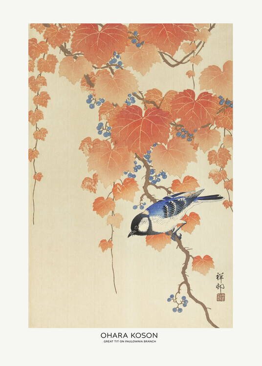 Ohara Koson Plakát, Obraz - Great Tit On Paulownia Branch, Ohara Koson, 30 × 40 cm