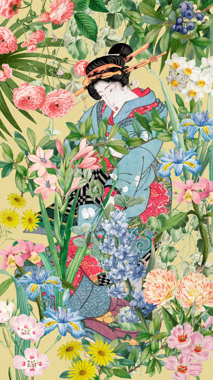 Marja van den Hurk Plakát, Obraz - Geisha Among Flowers, Marja van den Hurk, 22.2 × 40 cm