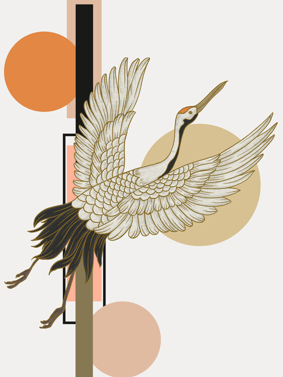 Marja van den Hurk Plakát, Obraz - Graceful Flying Crane, Marja van den Hurk, 30 × 40 cm