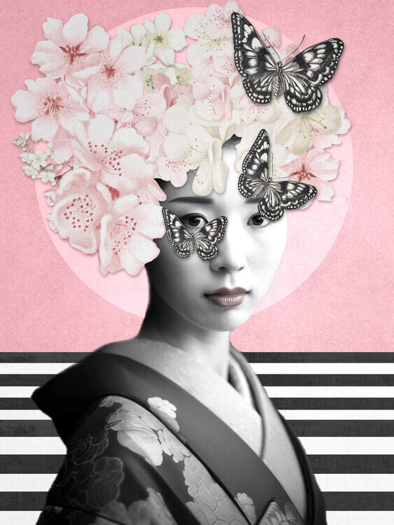 Marja van den Hurk Plakát, Obraz - Blossom Butterfly Geisha, Marja van den Hurk, 30 × 40 cm