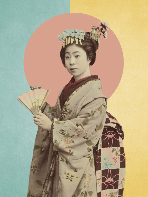 Marja van den Hurk Plakát, Obraz - Japanese Woman with Fan, Marja van den Hurk, 30 × 40 cm