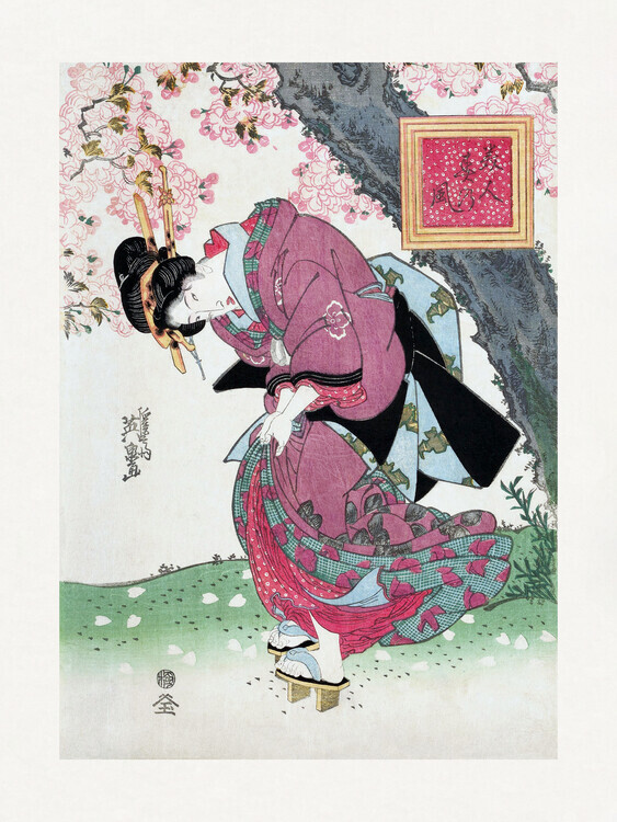Keisai Eisen Plakát, Obraz - Japanese Woman and Cherry Blossom (1828), Keisai Eisen, 30 × 40 cm