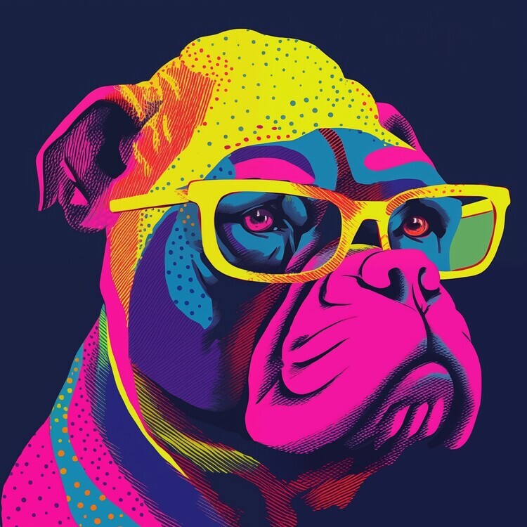 Andreas Magnusson Plakát, Obraz - Neon Pop Art Bulldog, Andreas Magnusson, 40 × 40 cm