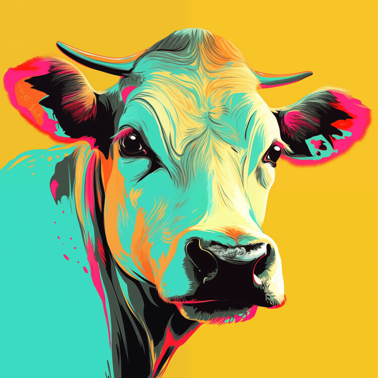 Andreas Magnusson Plakát, Obraz - Vibrant Pop Art Cow, Andreas Magnusson, 40 × 40 cm