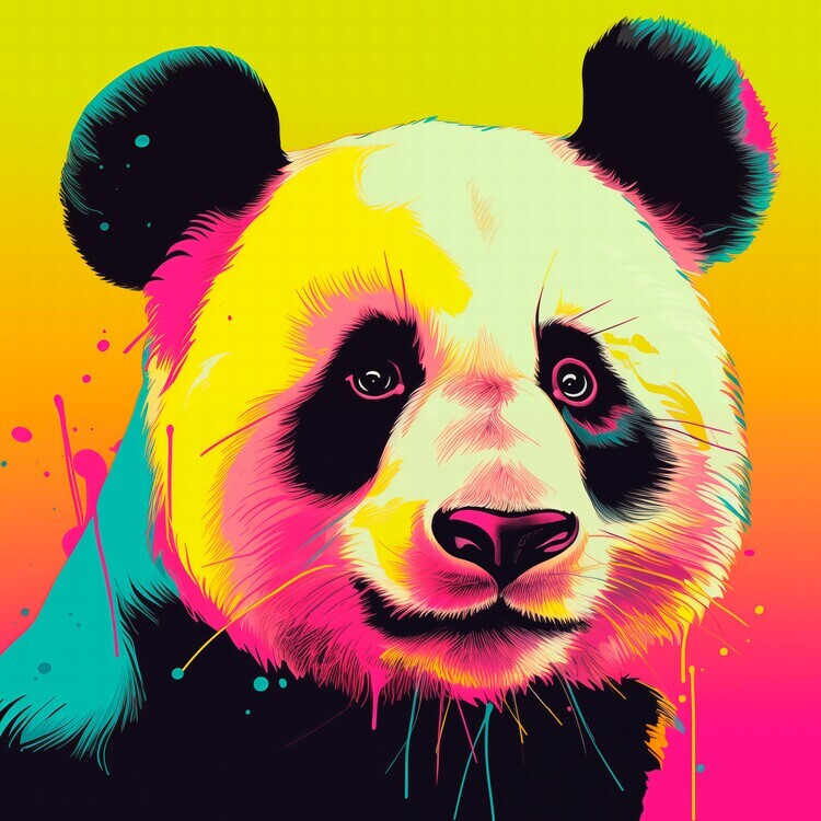 Andreas Magnusson Plakát, Obraz - Neon Panda Portrait, Andreas Magnusson, 40 × 40 cm