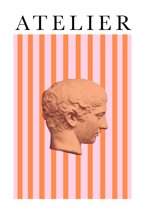 Talitha McQueen Plakát, Obraz - Classical Head Pink Stripes, Talitha McQueen, 26.7 × 40 cm