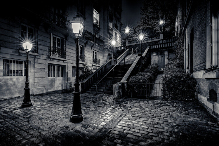Frederic MONIN Plakát, Obraz - Dark Cobblestone Steps, Frederic MONIN, 40 × 26.7 cm