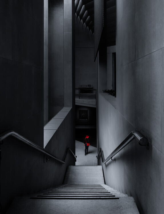 Jendy Huang Plakát, Obraz - Red Figure on Stairs, Jendy Huang, 30 × 40 cm