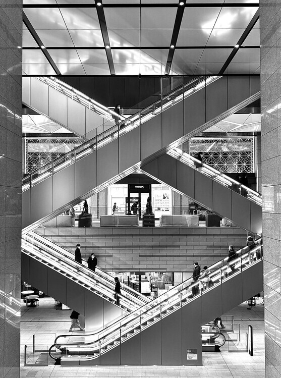 KIMIO KOBAYASHI Plakát, Obraz - Crisscross Escalator Geometry, KIMIO KOBAYASHI, 30 × 40 cm