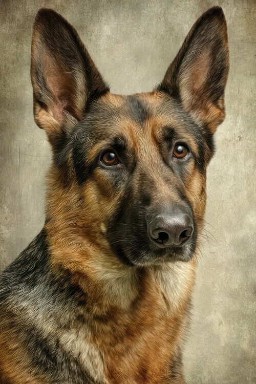 Rafal Kulik Plakát, Obraz - Watchful German Shepherd, Rafal Kulik, 26.7 × 40 cm