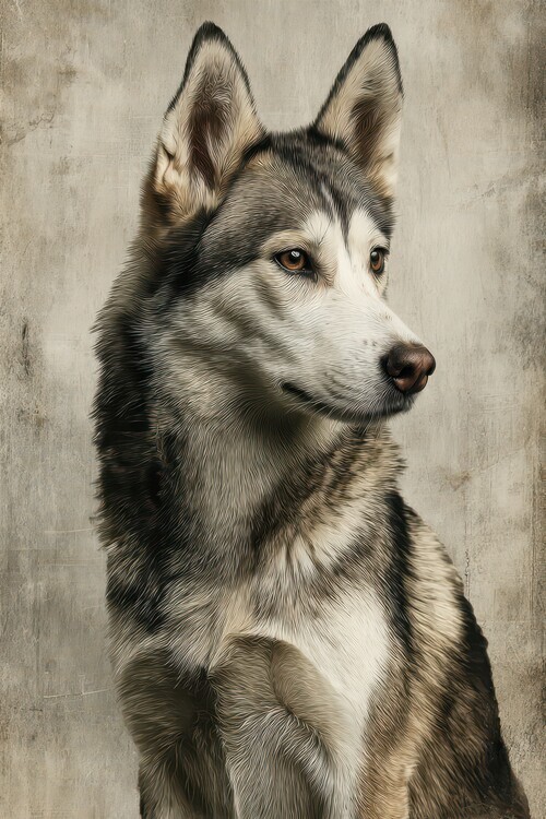 Rafal Kulik Plakát, Obraz - Majestic Husky Portrait, Rafal Kulik, 26.7 × 40 cm