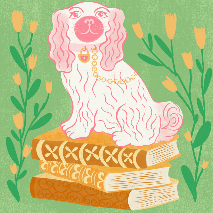 Carrie Cantwell Plakát, Obraz - Pink Staffordshire Dog, Carrie Cantwell, 40 × 40 cm