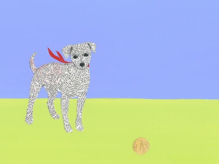 Isabelle Brent Plakát, Obraz - A Playful Dog Wearing a Red Scarf, Isabelle Brent, 40 × 30 cm