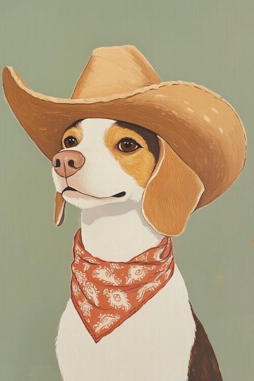 Melloi Art Prints Plakát, Obraz - Cute Cowboy Beagle, Melloi Art Prints, 26.7 × 40 cm
