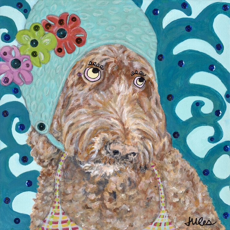 Jules Gissler Plakát, Obraz - Cute Dog In Swim Cap, Jules Gissler, 40 × 40 cm