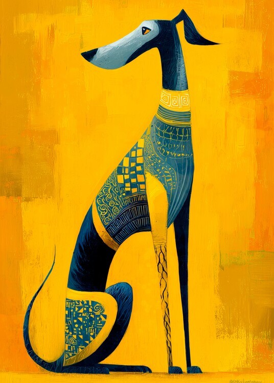 Justyna Jaszke Plakát, Obraz - Stylized Blue Greyhound, Justyna Jaszke, 30 × 40 cm