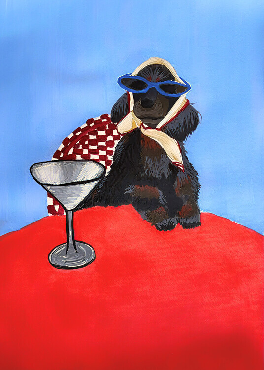 Idah Christina Plakát, Obraz - Stylish Poodle Martini, Idah Christina, 30 × 40 cm