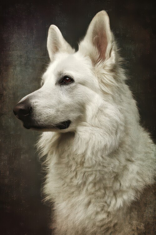 Rafal Kulik Plakát, Obraz - Elegant White Shepherd, Rafal Kulik, 26.7 × 40 cm