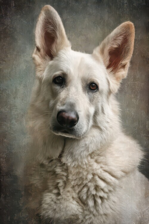 Rafal Kulik Plakát, Obraz - Noble White Shepherd Portrait, Rafal Kulik, 26.7 × 40 cm