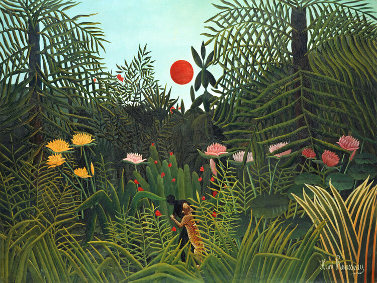Henri Rousseau Plakát, Obraz - Setting Sun in the Virgin Forest, Henri Rousseau, 40 × 30 cm