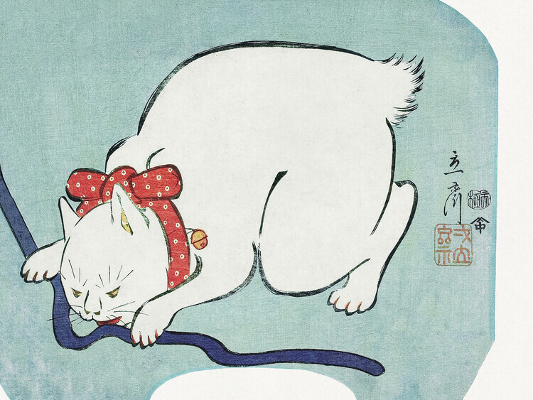 Utagawa Hiroshige Plakát, Obraz - Japanese White Cat (1863), Utagawa Hiroshige, 40 × 30 cm