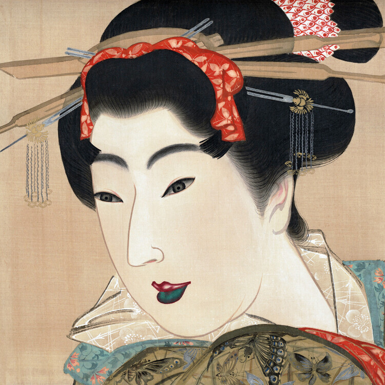 Mihata Joryu Plakát, Obraz - Japanese Geisha (1830s) Vintage Painting, Mihata Joryu, 40 × 40 cm