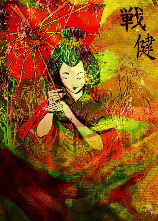 Osvaldo Russo Plakát, Obraz - Japanese Umbrella Geisha, Osvaldo Russo, 30 × 40 cm