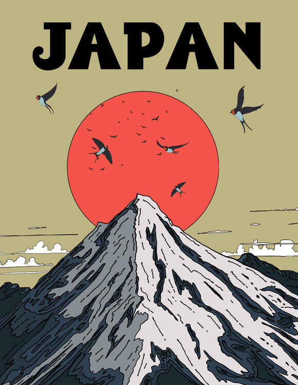 Nicholas Plakát, Obraz - Mount Fuji Red Sun Swallows, Nicholas, 30 × 40 cm