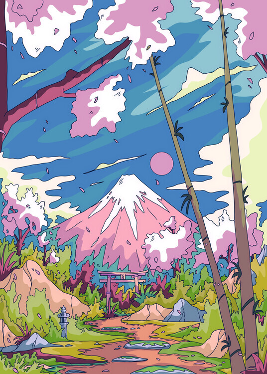 Stephen Wade Plakát, Obraz - Mount Fuji Cherry Path, Stephen Wade, 30 × 40 cm