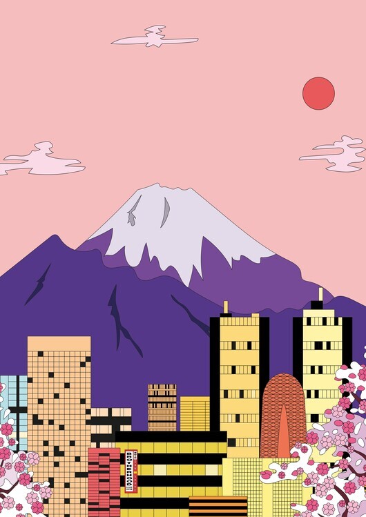 Will Da Costa Plakát, Obraz - Mount Fuji City Sakura, Will Da Costa, 30 × 40 cm