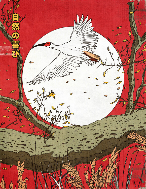 Nicholas Plakát, Obraz - Flying Crane Red Sun, Nicholas, 30 × 40 cm