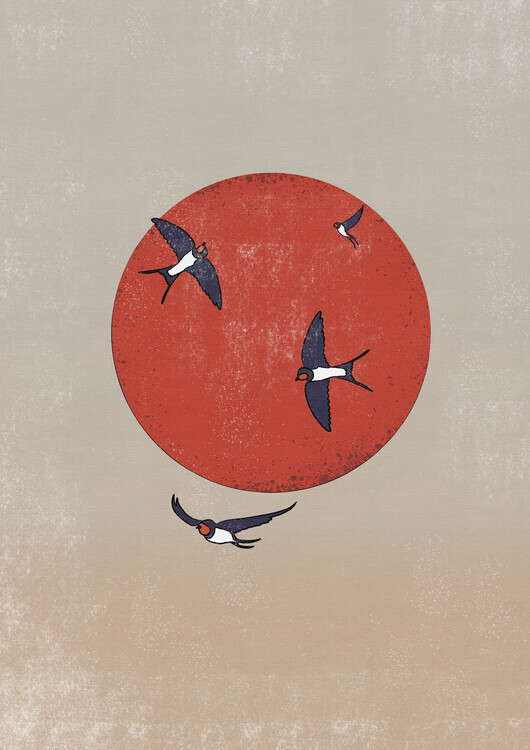 Nicholas Plakát, Obraz - Swallows Over Red Sun, Nicholas, 30 × 40 cm