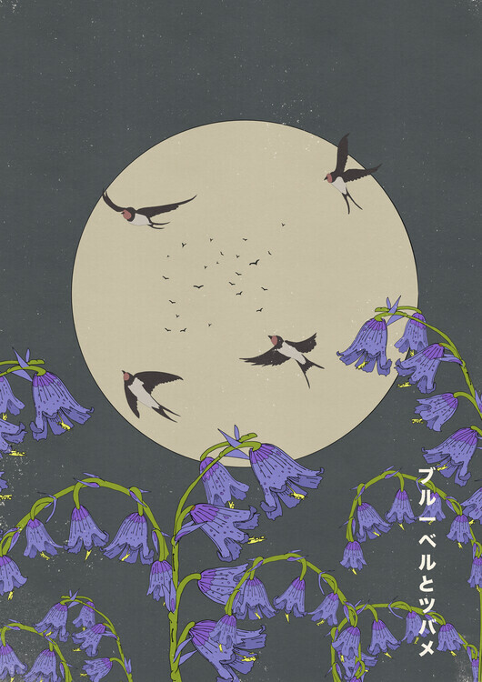 Nicholas Plakát, Obraz - Moonlit Bluebell Swallows, Nicholas, 30 × 40 cm