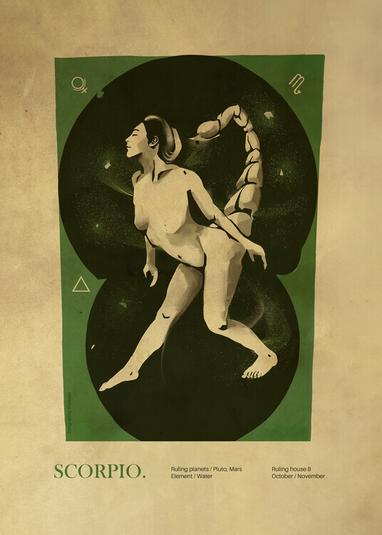Dion Gem Plakát, Obraz - Scorpio Zodiac Woman, Dion Gem, 30 × 40 cm