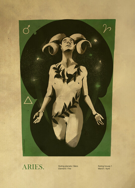 Dion Gem Plakát, Obraz - Mystic Aries Ram, Dion Gem, 30 × 40 cm