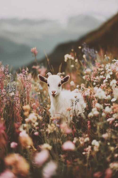 Treechild Plakát, Obraz - Goat in bloom, Treechild, 26.7 × 40 cm