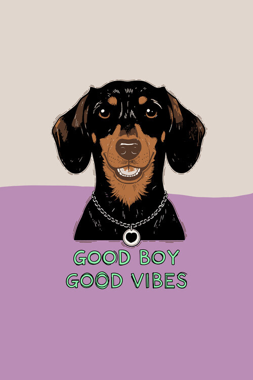 casa cartissi Plakát, Obraz - Smiling Dachshund Good Vibes, casa cartissi, 26.7 × 40 cm