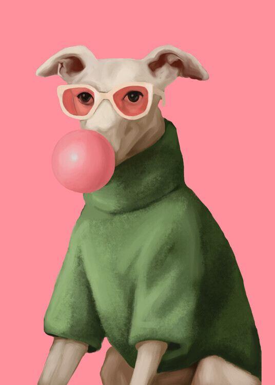 City Art Plakát, Obraz - Cool Bubblegum Whippet, City Art, 30 × 40 cm