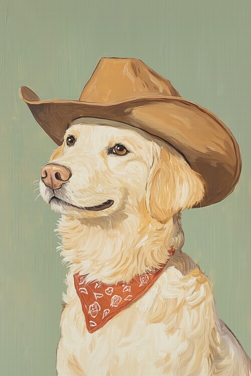 Melloi Art Prints Plakát, Obraz - Cowboy Golden Retriever, Melloi Art Prints, 26.7 × 40 cm