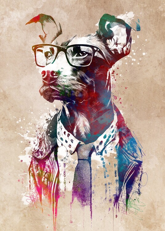 Justyna Jaszke Plakát, Obraz - Colorful Dapper Dog, Justyna Jaszke, 30 × 40 cm