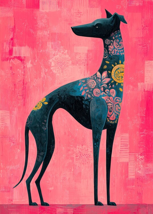 Justyna Jaszke Plakát, Obraz - Elegant Floral Greyhound, Justyna Jaszke, 30 × 40 cm