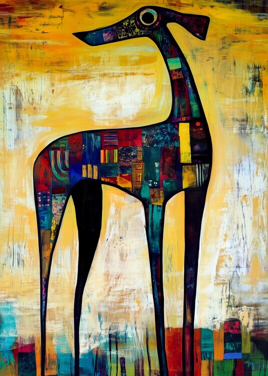 Justyna Jaszke Plakát, Obraz - Vibrant Patchwork Dog, Justyna Jaszke, 30 × 40 cm