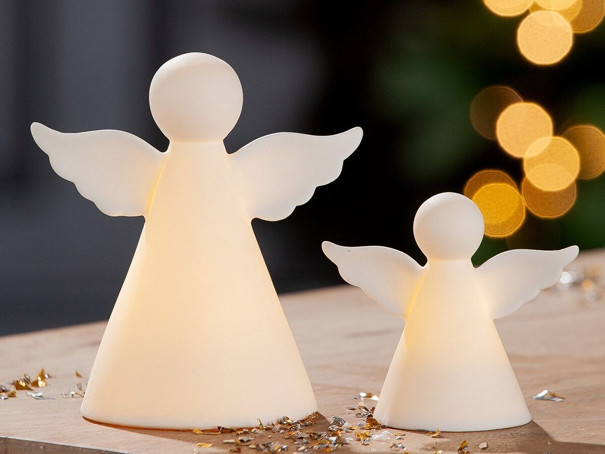Gilde Porcelánový anděl s LED Blanc, 14 cm