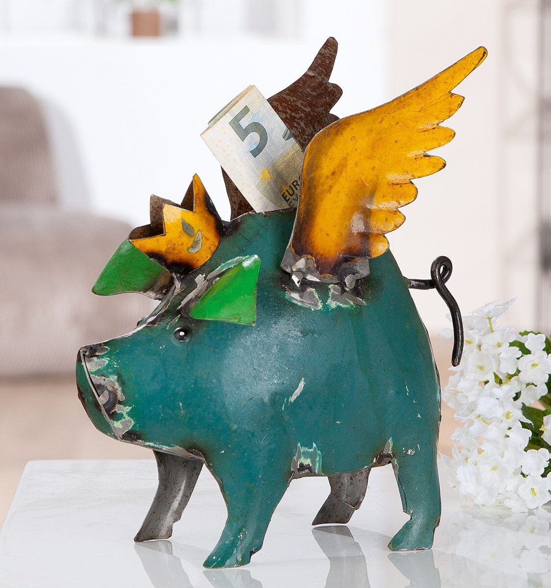Gilde Pokladnička – prasátko, železo Flying piggy, 21 cm