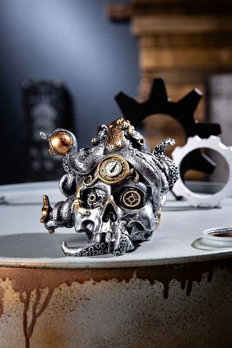Gilde Dekorační lebka Steampunk Skull kovová, 15 cm