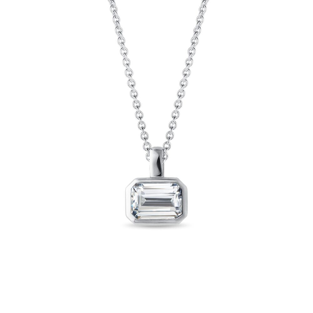 Náhrdelník s 1,0 ct diamantem v brusu emerald v bílém zlatě KLENOTA